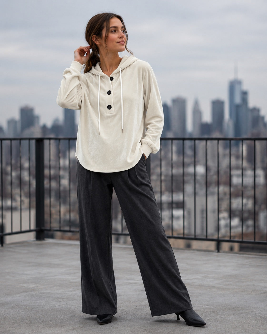 Vyla™ Button-Up Drawstring Hoodie