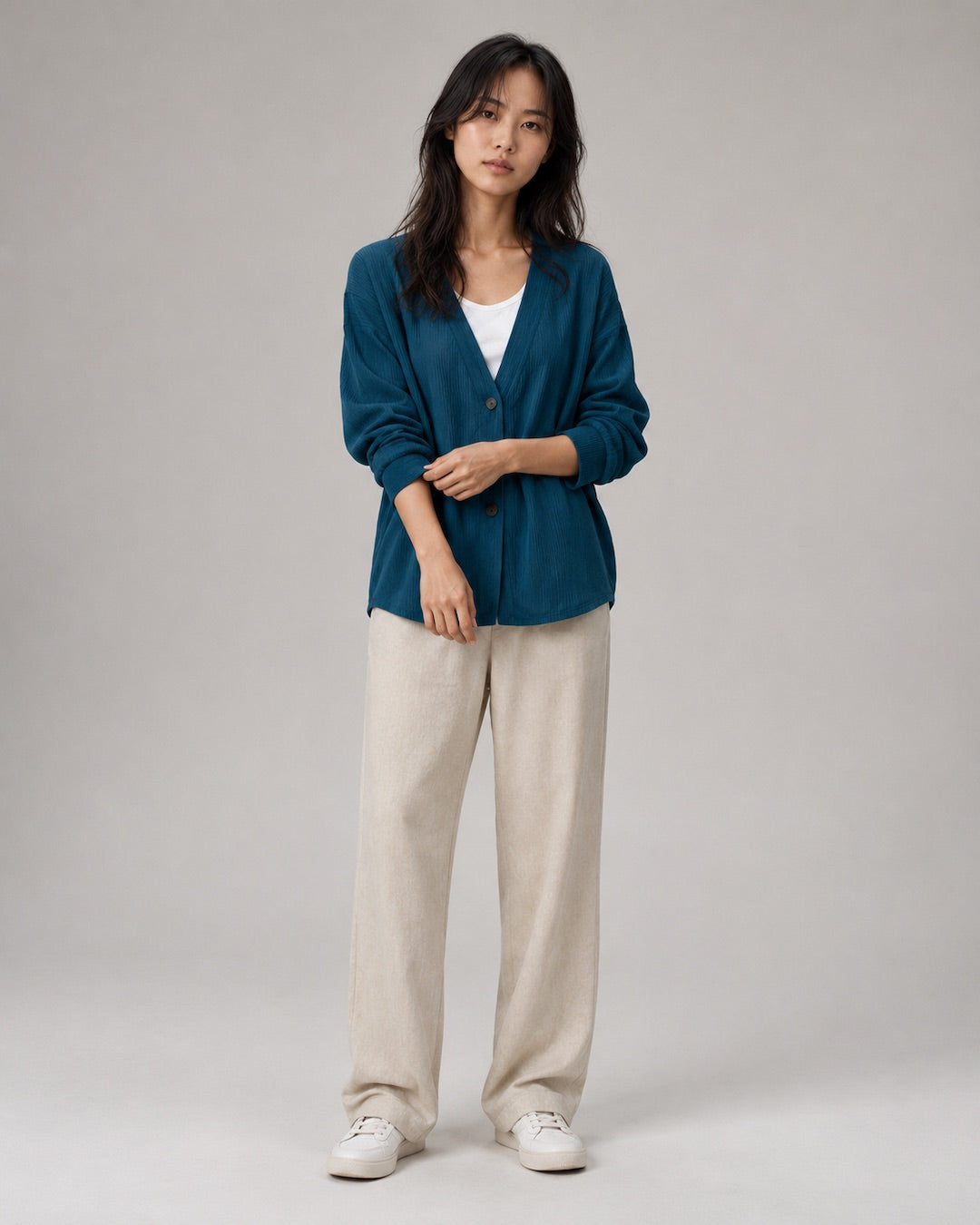 Vyla™ Relaxed Fit V-Neck Button-Up Knit Cardigan