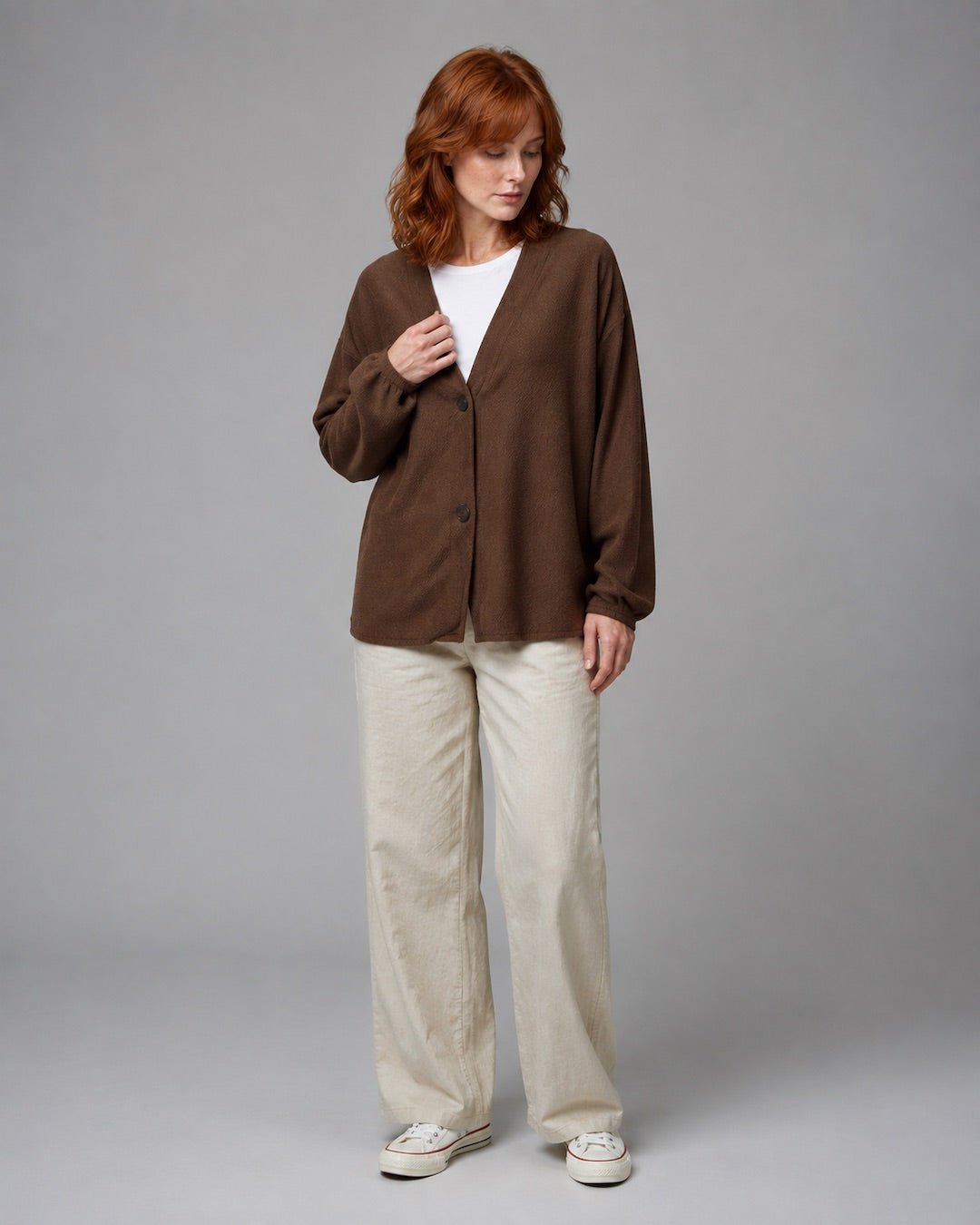 Vyla™ Relaxed Fit V-Neck Button-Up Knit Cardigan