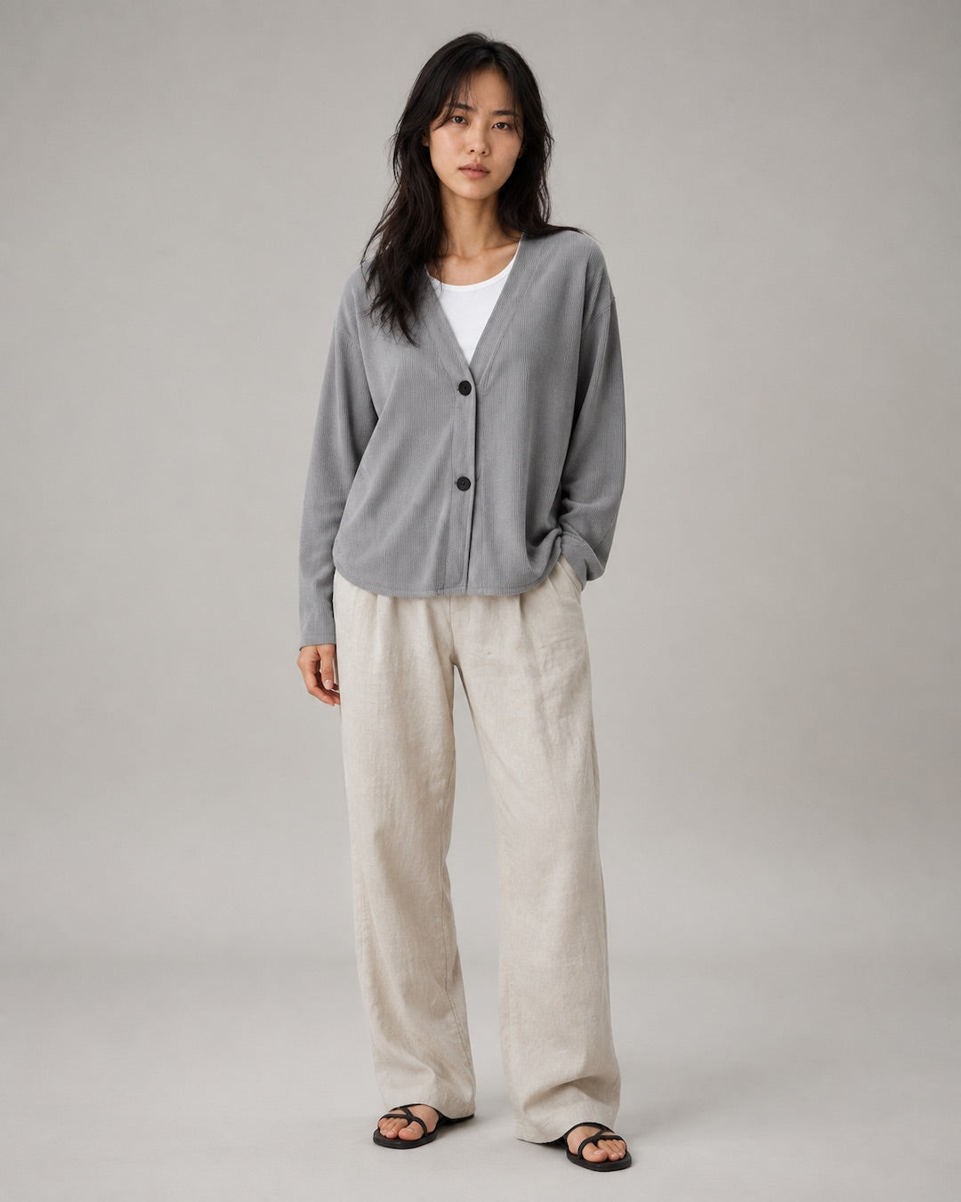 Vyla™ Relaxed Fit V-Neck Button-Up Knit Cardigan