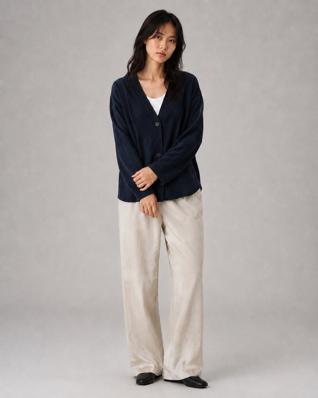 Vyla™ Relaxed Fit V-Neck Button-Up Knit Cardigan