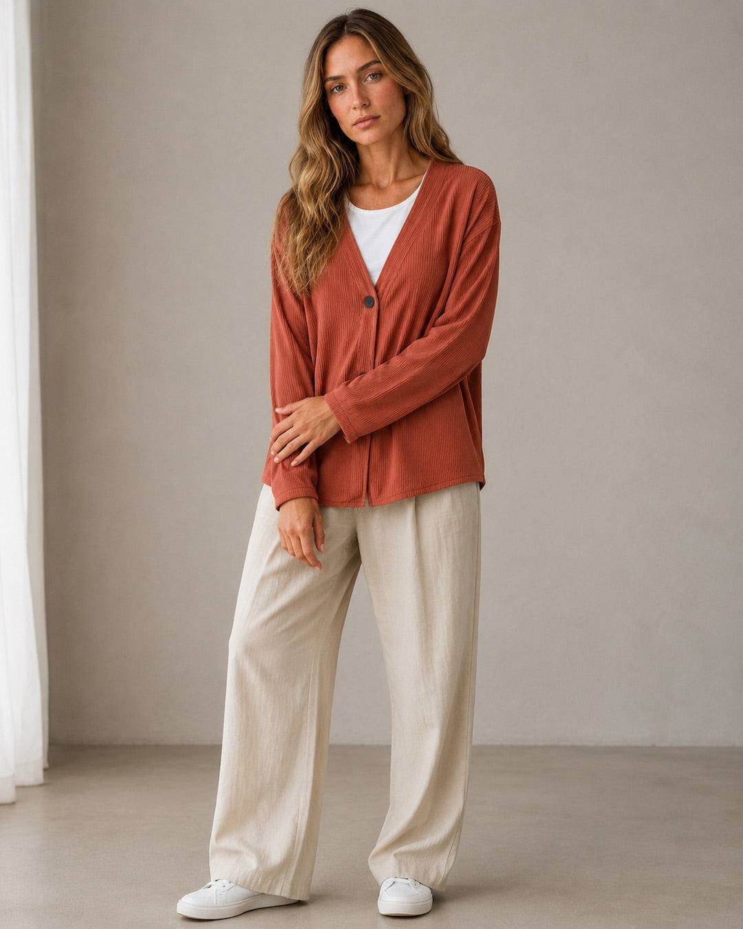 Vyla™ Relaxed Fit V-Neck Button-Up Knit Cardigan