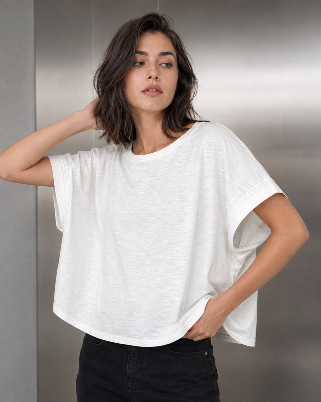 Vyla™ Relaxed Drop Shoulder Cutout Cross-Back T-Shirt