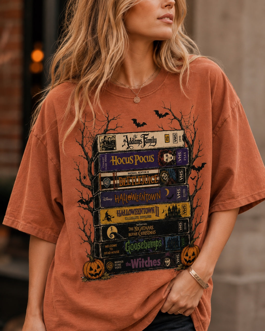 Vyla™Halloween Vintage Book Stack Graphic T-Shirt