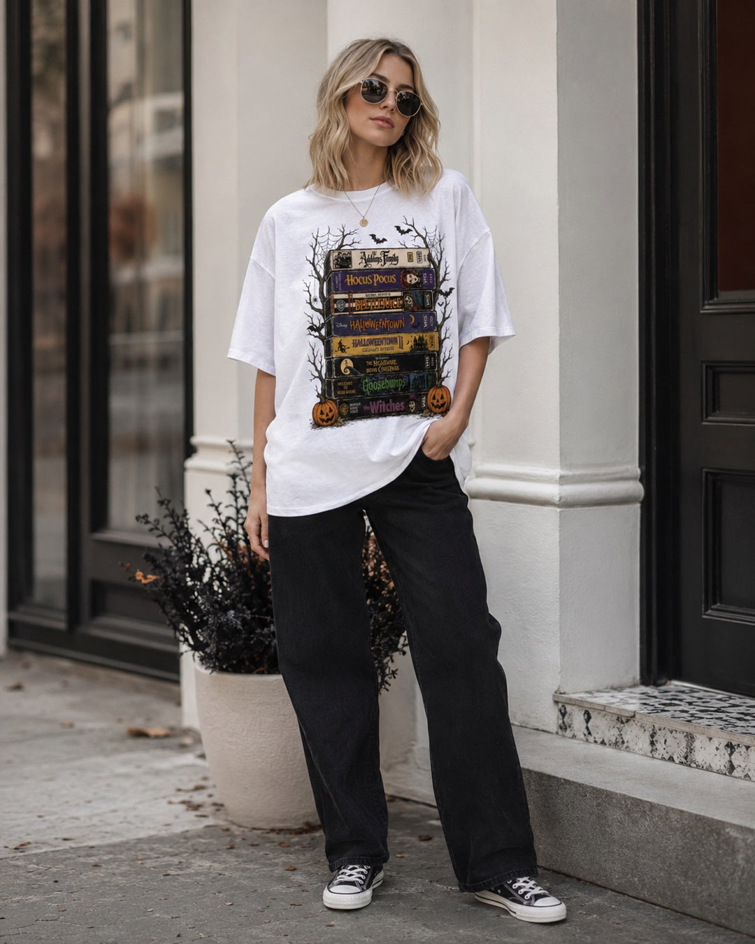 Vyla™Halloween Vintage Book Stack Graphic T-Shirt