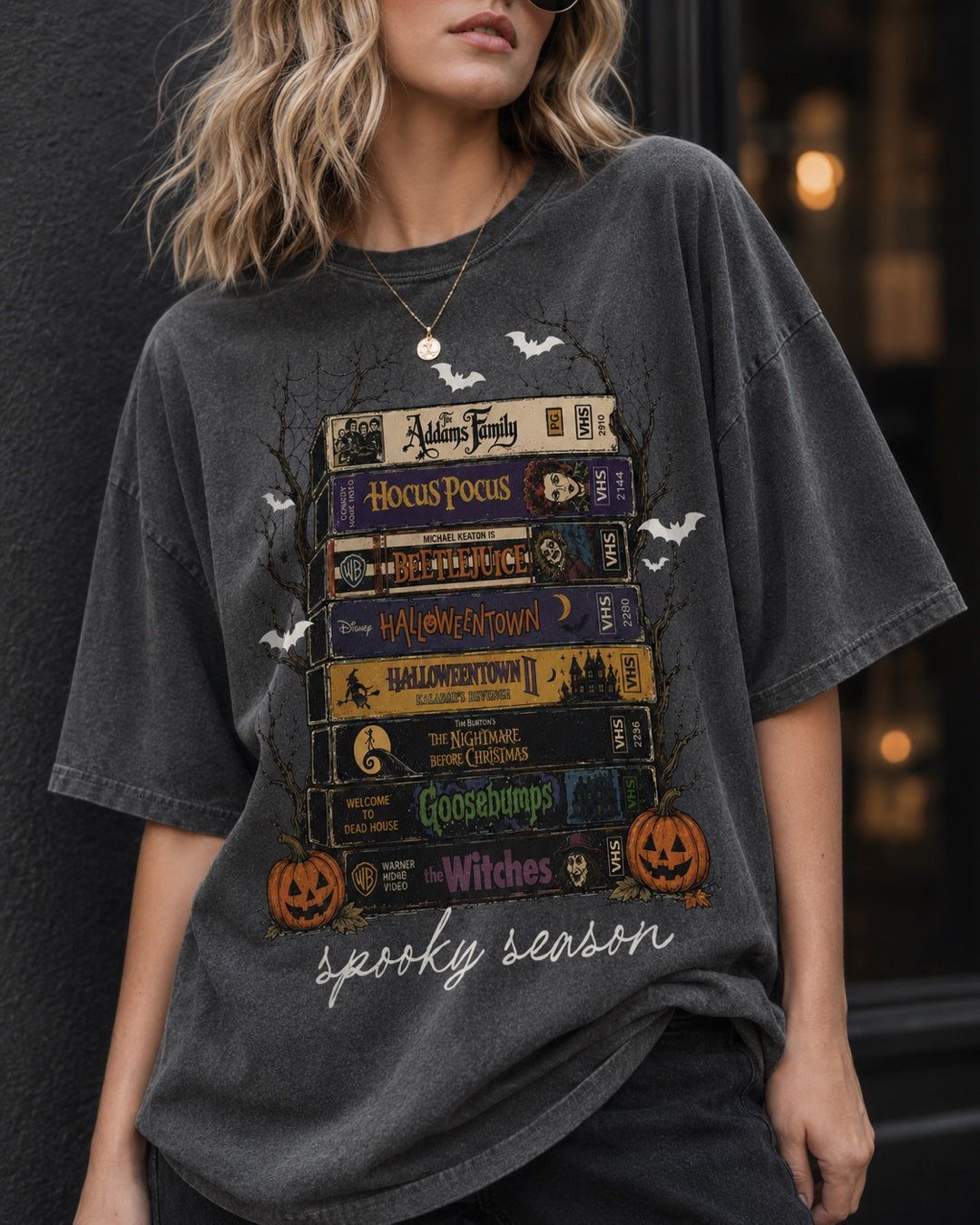 Vyla™Halloween Vintage Book Stack Graphic T-Shirt
