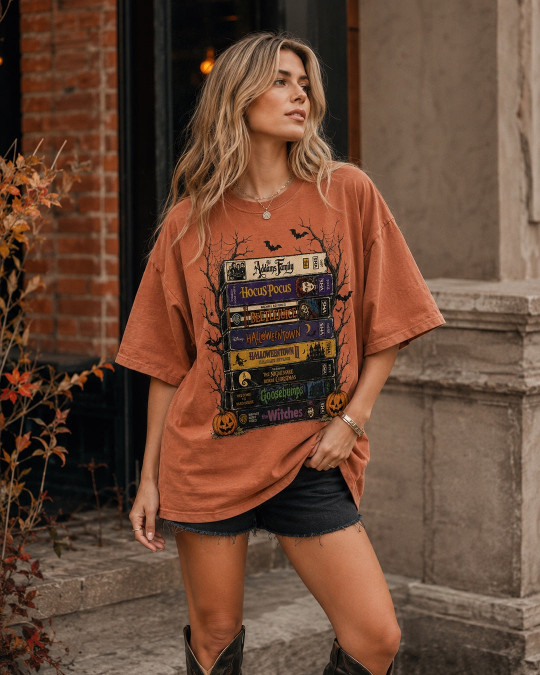 Vyla™Halloween Vintage Book Stack Graphic T-Shirt