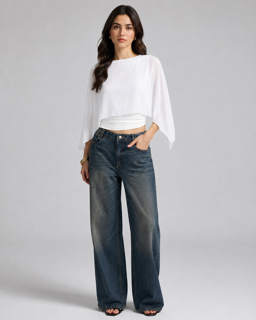 Vyla™ Elegant Poncho Sleeve Sheer Top