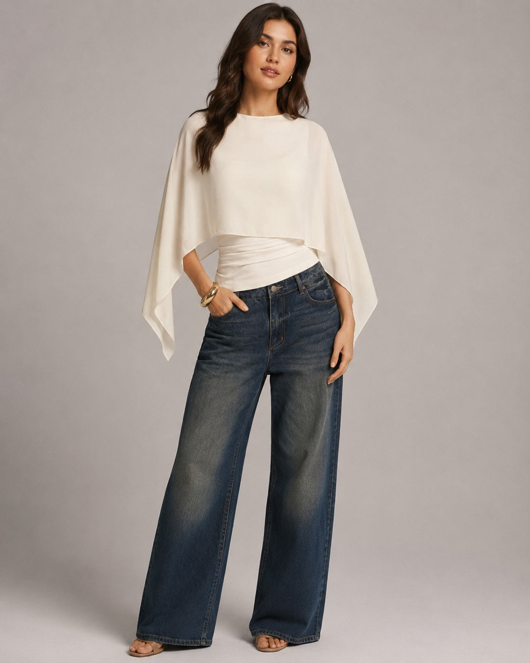 Vyla™ Elegant Poncho Sleeve Sheer Top
