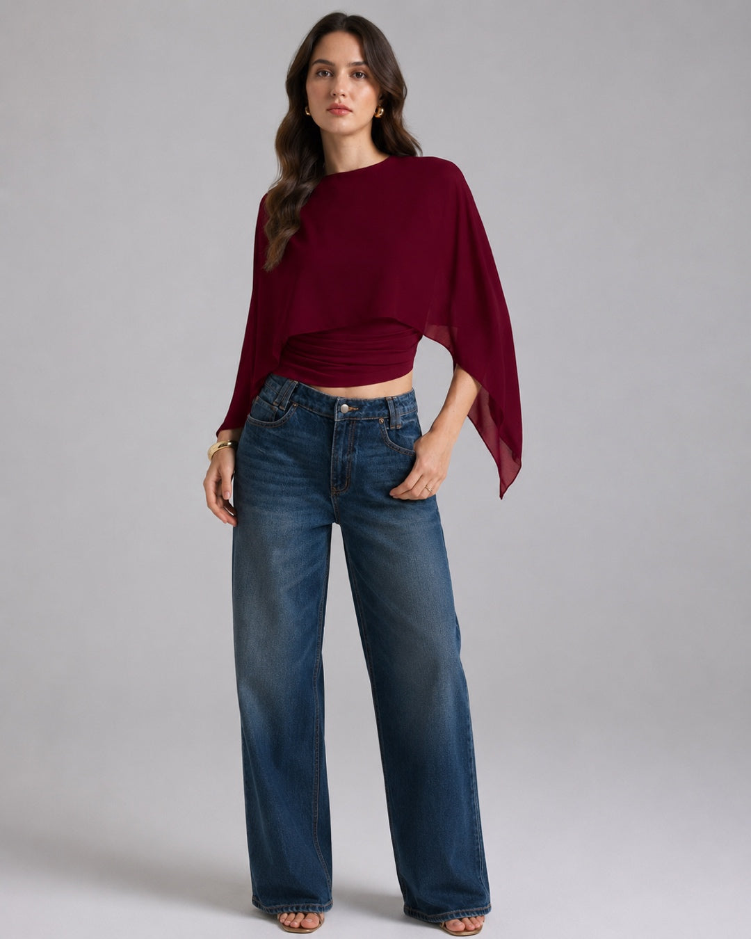 Vyla™ Elegant Poncho Sleeve Sheer Top