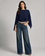Vyla™ Elegant Poncho Sleeve Sheer Top