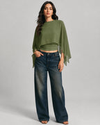 Vyla™ Elegant Poncho Sleeve Sheer Top