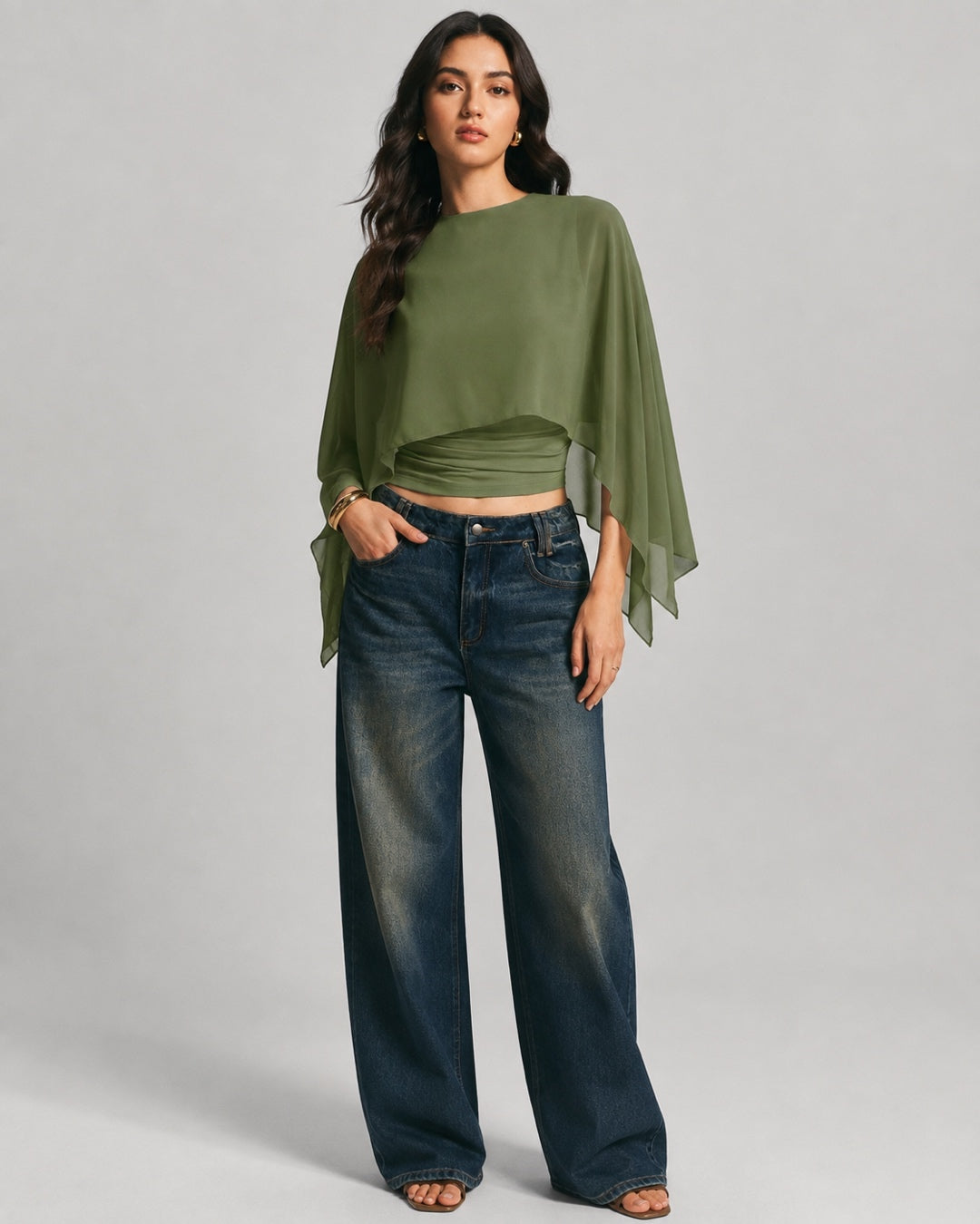 Vyla™ Elegant Poncho Sleeve Sheer Top