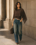 Vyla™ Elegant Poncho Sleeve Sheer Top