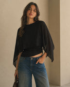 Vyla™ Elegant Poncho Sleeve Sheer Top
