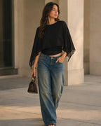 Vyla™ Elegant Poncho Sleeve Sheer Top