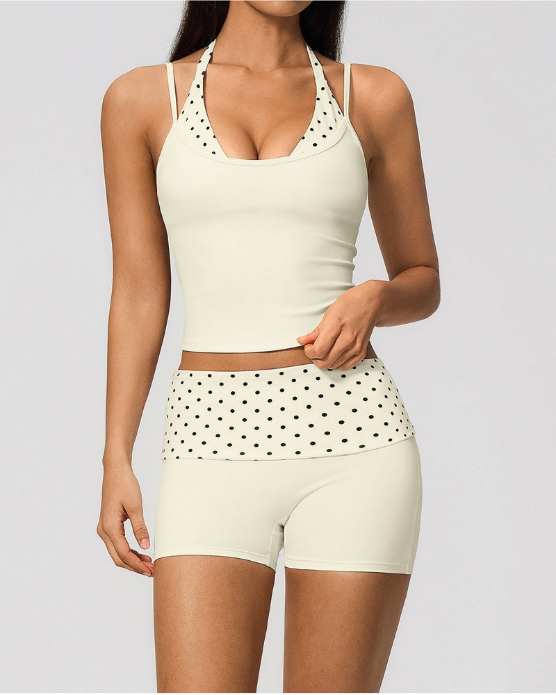 Vyla™ Contrast Polka Dot Halter Sculpting Yoga Tank