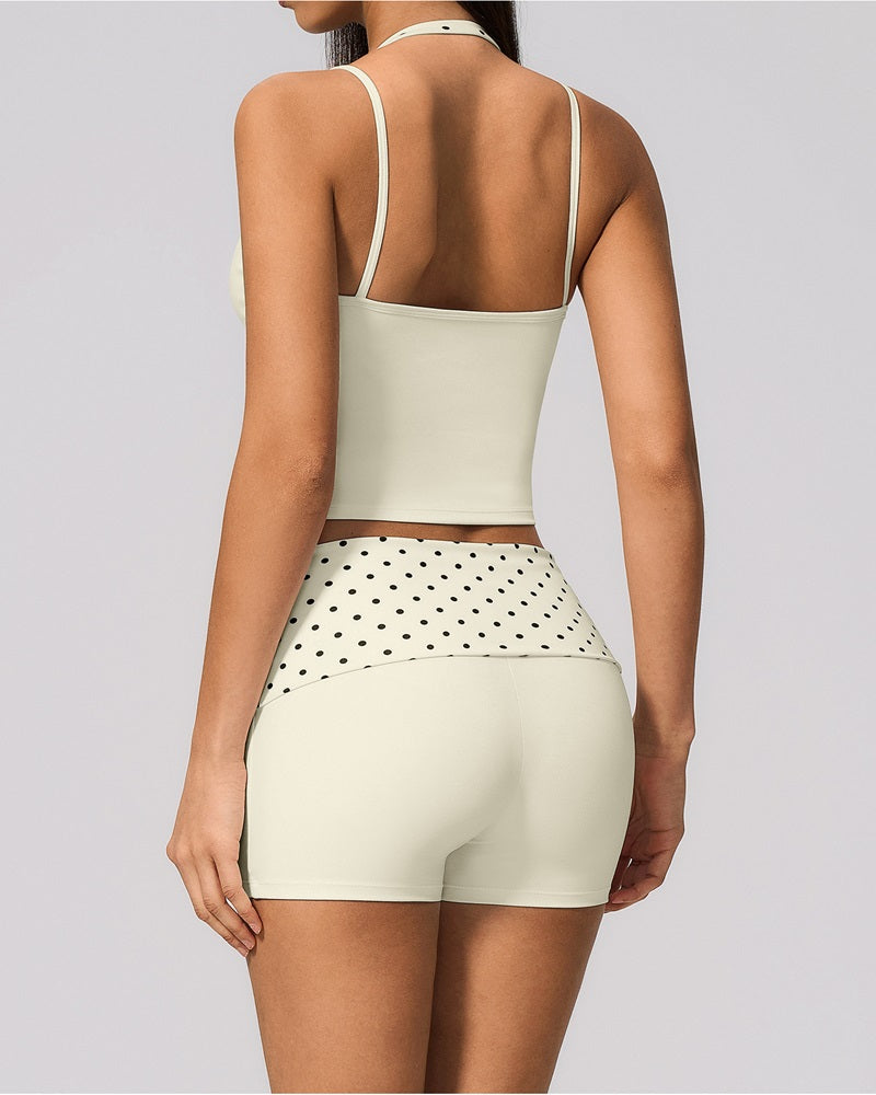 Vyla™ Contrast Polka Dot Halter Sculpting Yoga Tank