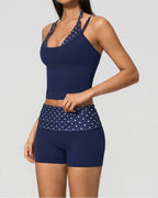 Vyla™ Contrast Polka Dot Halter Sculpting Yoga Tank