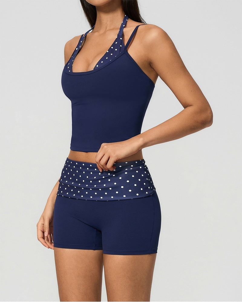 Vyla™ Contrast Polka Dot Halter Sculpting Yoga Tank