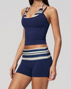 Vyla™ Contrast Polka Dot Halter Sculpting Yoga Tank