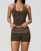 Vyla™ Contrast Polka Dot Halter Sculpting Yoga Tank
