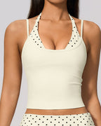 Vyla™ Contrast Polka Dot Halter Sculpting Yoga Tank