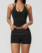 Vyla™ Contrast Polka Dot Halter Sculpting Yoga Tank