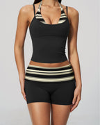 Vyla™ Contrast Polka Dot Halter Sculpting Yoga Tank