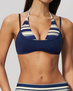 Vyla™ Contrast Trim Strappy Back Halter Sports Bra