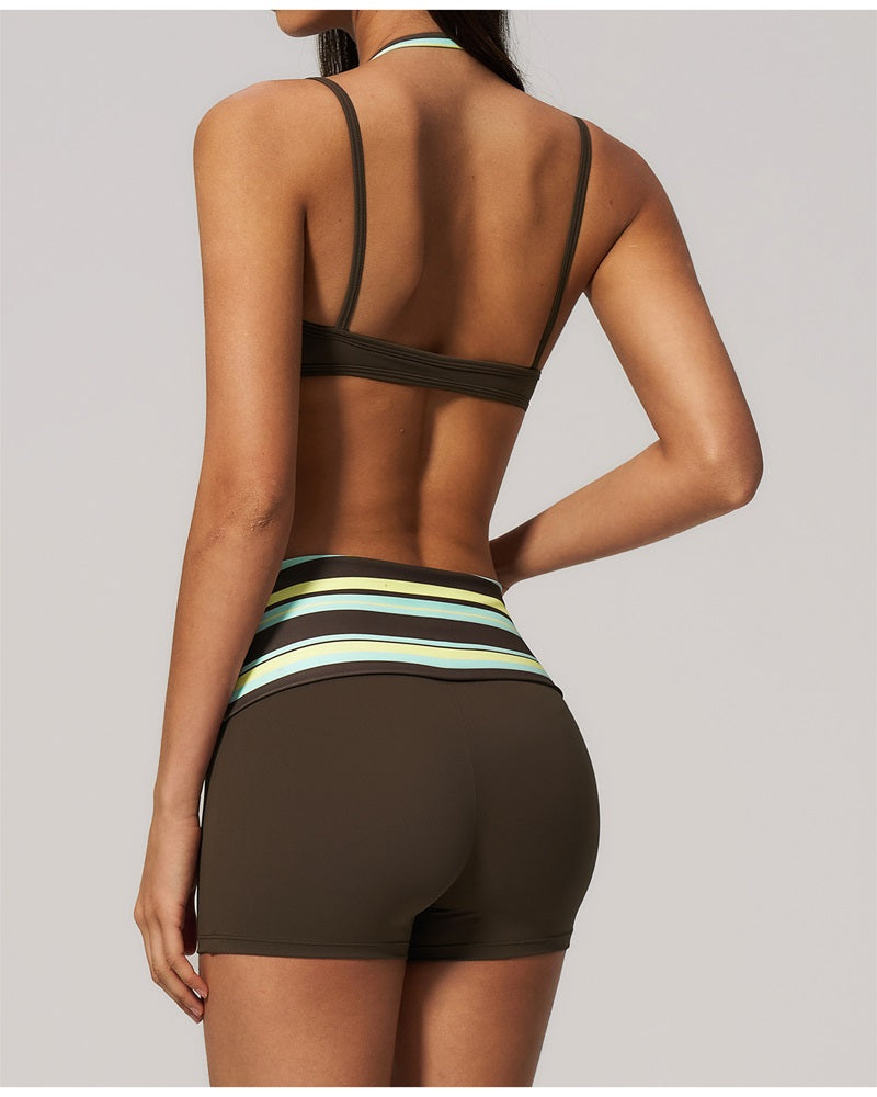 Vyla™ Contrast Trim Strappy Back Halter Sports Bra
