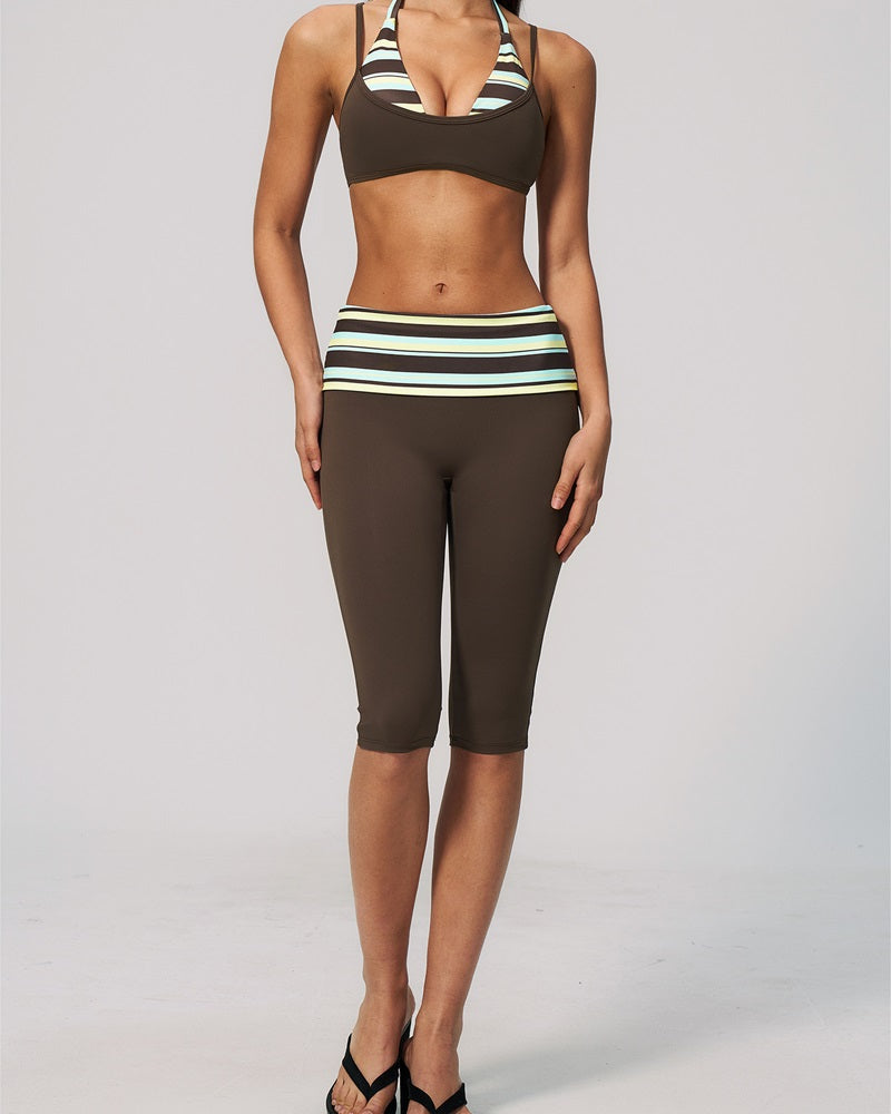 Vyla™ Contrast Trim Strappy Back Halter Sports Bra