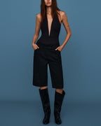 Vyla™ Deep Mesh V Halter Backless Top