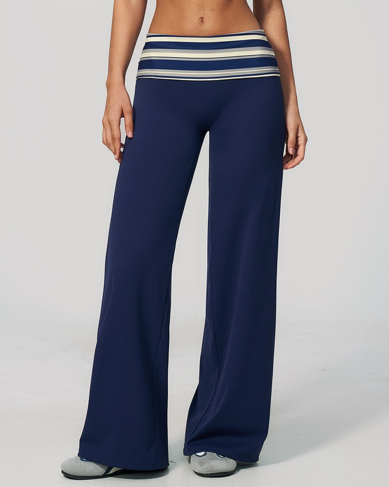 Vyla™ Contrast Polka Foldover Waist Wide Yoga Pants