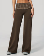 Vyla™ Contrast Polka Foldover Waist Wide Yoga Pants