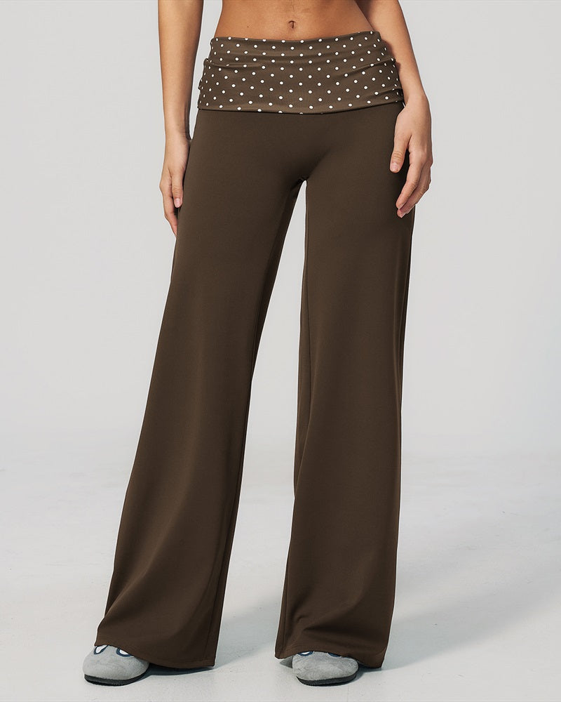 Vyla™ Contrast Polka Foldover Waist Wide Yoga Pants