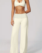 Vyla™ Contrast Polka Foldover Waist Wide Yoga Pants