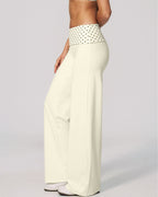 Vyla™ Contrast Polka Foldover Waist Wide Yoga Pants