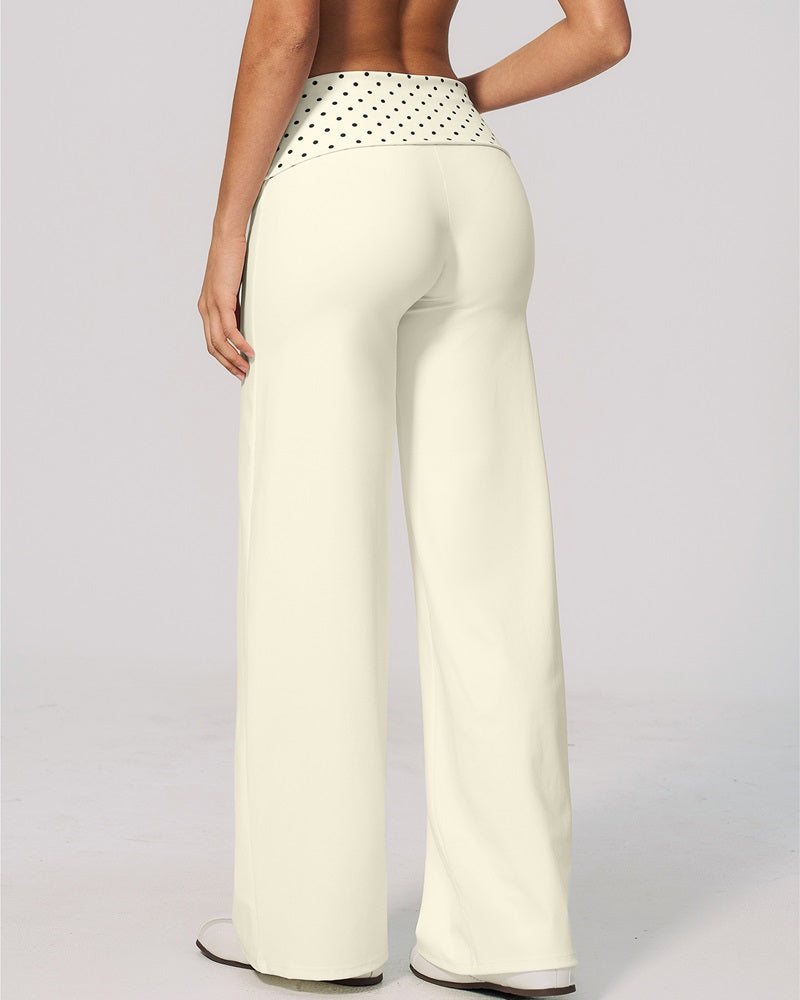 Vyla™ Contrast Polka Foldover Waist Wide Yoga Pants