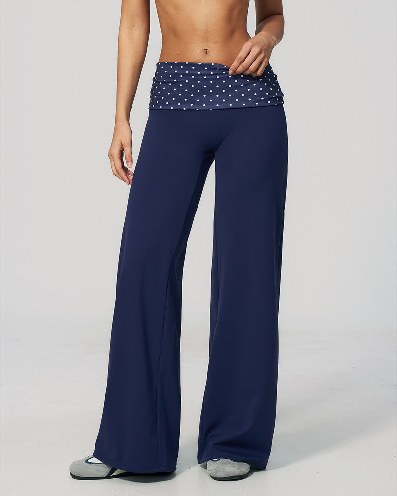 Vyla™ Contrast Polka Foldover Waist Wide Yoga Pants