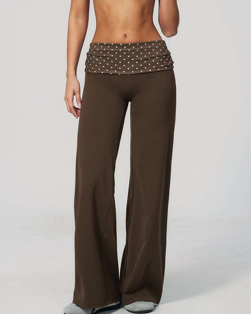 Vyla™ Contrast Polka Foldover Waist Wide Yoga Pants