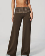 Vyla™ Contrast Polka Foldover Waist Wide Yoga Pants