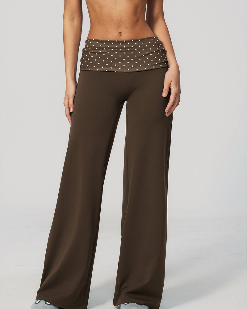 Vyla™ Contrast Polka Foldover Waist Wide Yoga Pants