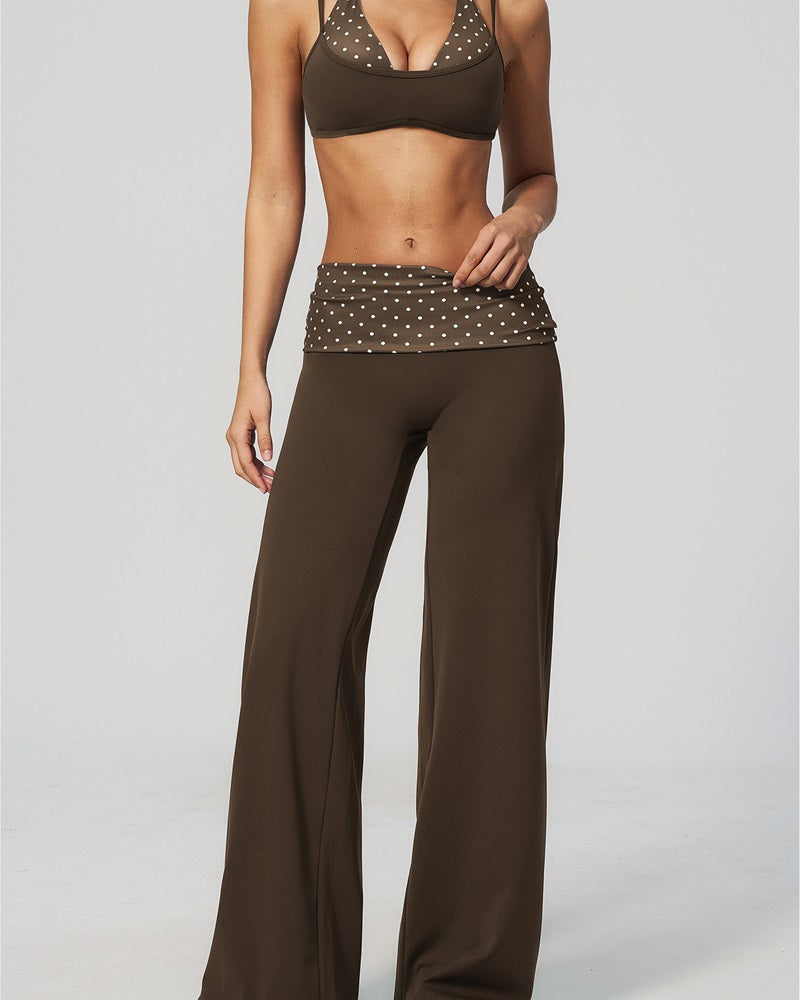 Vyla™ Contrast Polka Foldover Waist Wide Yoga Pants