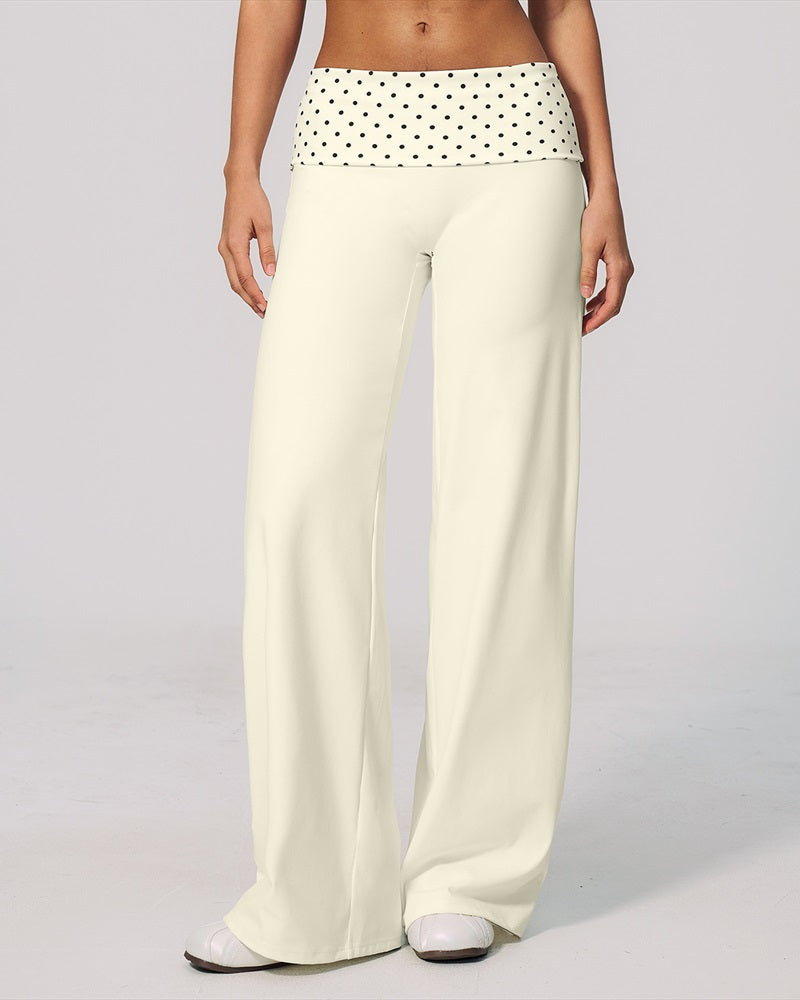 Vyla™ Contrast Polka Foldover Waist Wide Yoga Pants