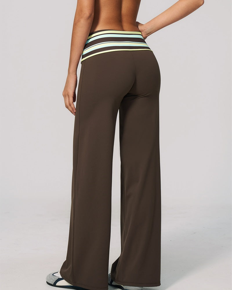 Vyla™ Contrast Polka Foldover Waist Wide Yoga Pants