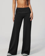 Vyla™ Contrast Polka Foldover Waist Wide Yoga Pants