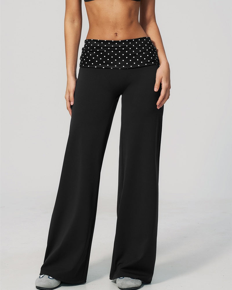 Vyla™ Contrast Polka Foldover Waist Wide Yoga Pants