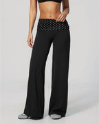 Vyla™ Contrast Polka Foldover Waist Wide Yoga Pants