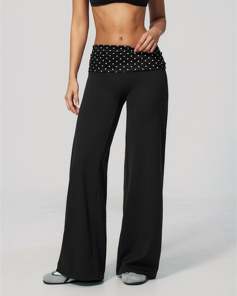 Vyla™ Contrast Polka Foldover Waist Wide Yoga Pants